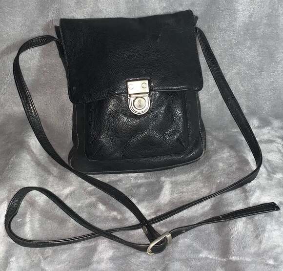 Unbranded Other - Black Leather Messenger Bag, Flap Over